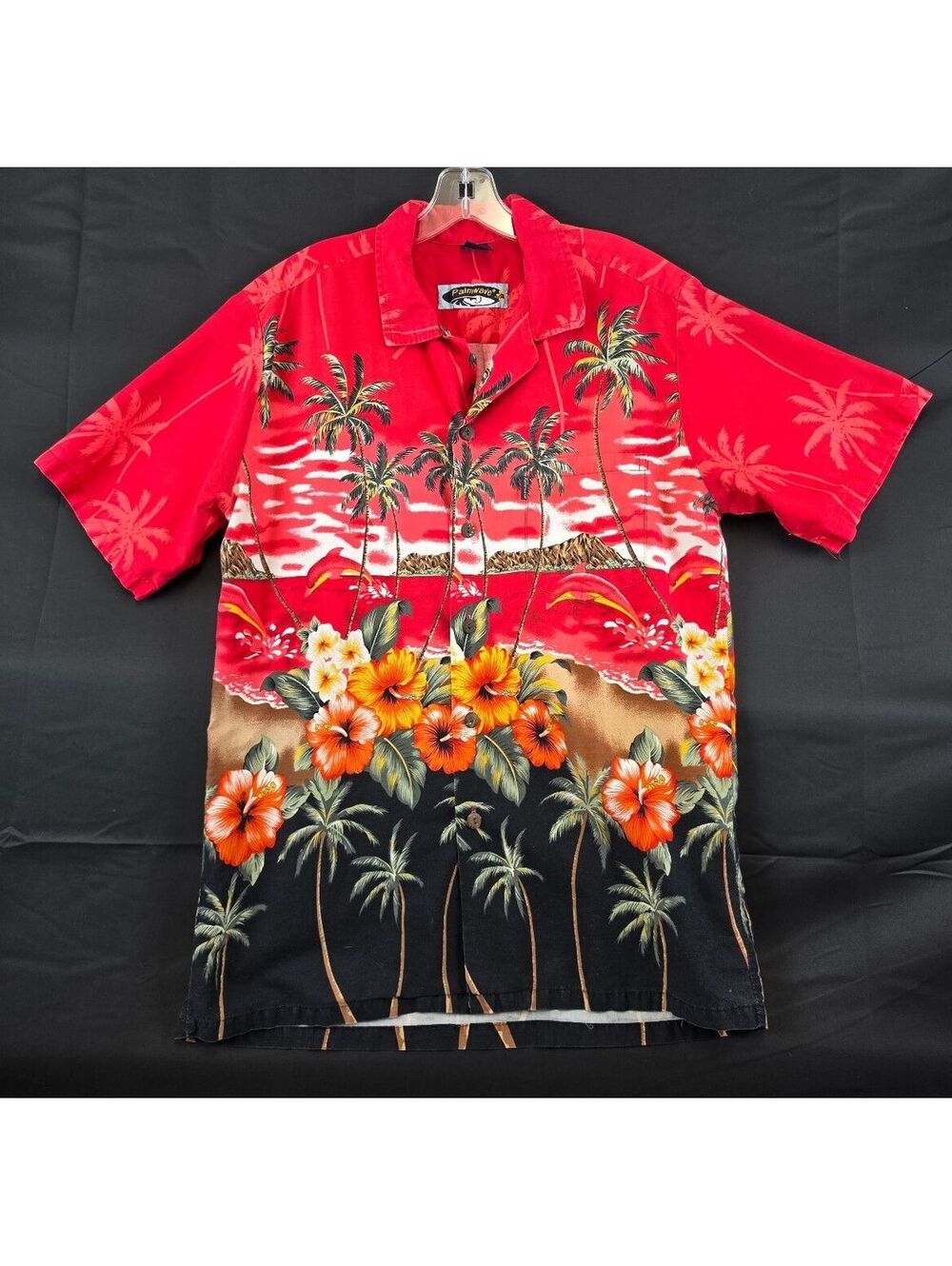 Palmwave Hawaii Red Hawaiian Shirt with Tropical Floral and Palm Tree Print, 100